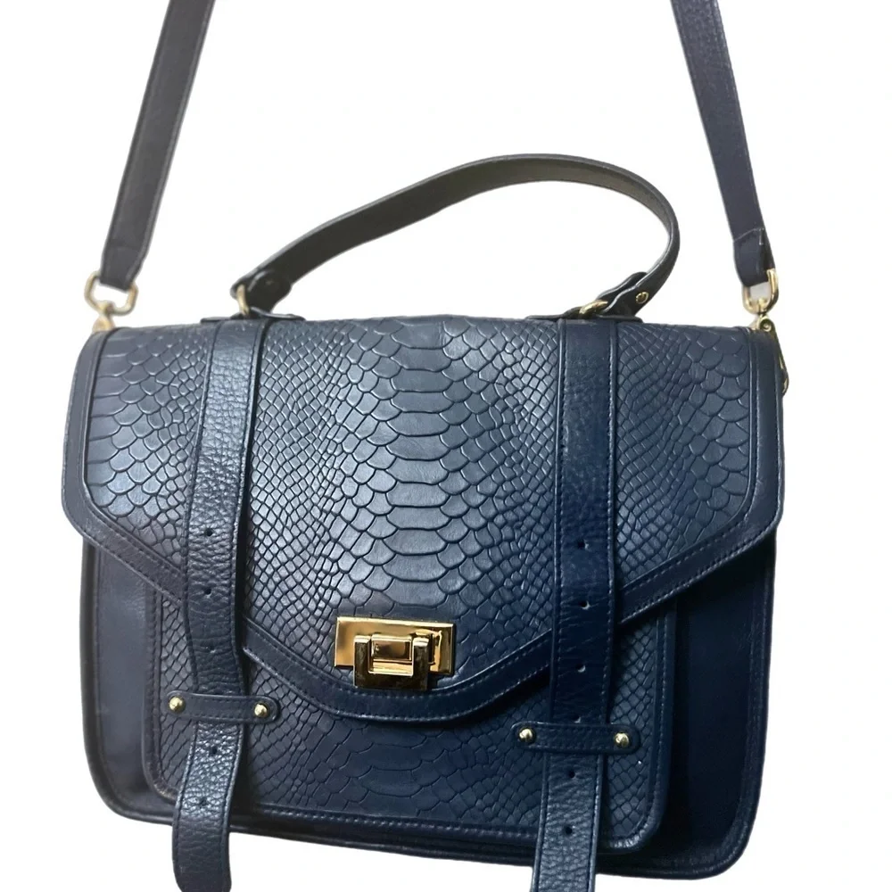 GiGi New York Navy Satchel with Gold Accents